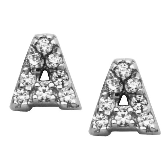 A Mini Initial Stud Cubic Zirconia Earrings NWT - Picture 1 of 3